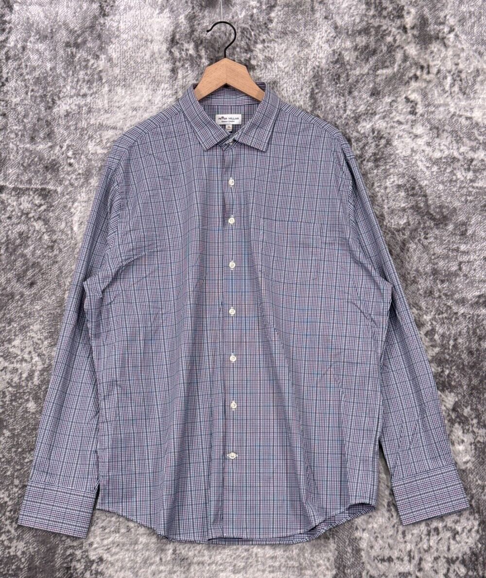Peter Millar Shirt XL Mens Summer Comfort Plaid Long Sleeve Casual Button